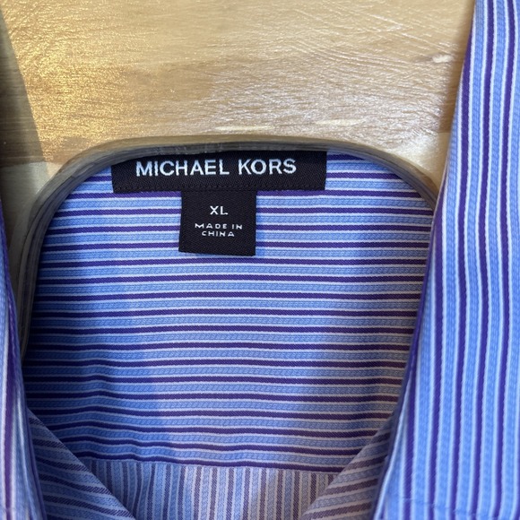 Michael Kors Mens Purple Striped Long Sleeve Button Up Dress Shirt XL Cotton NEW - Picture 3 of 8